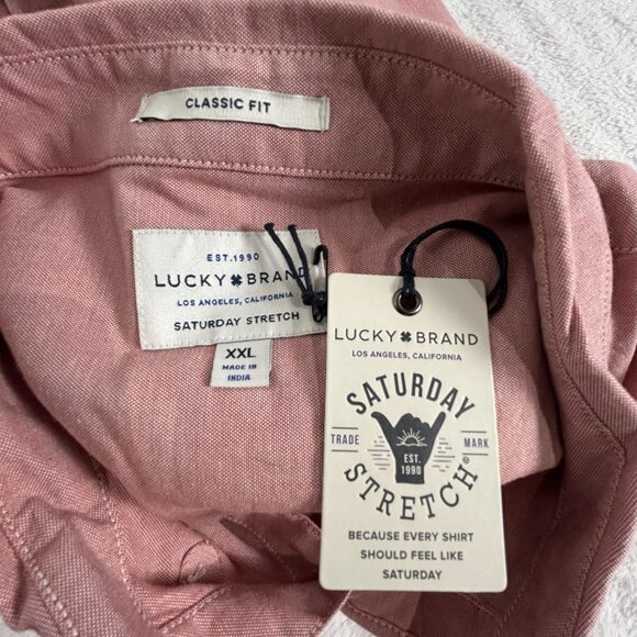 Lucky Brand Mens XXL Classic Fit Pink Button-Down Shirt Saturday Stretch New $59 - Picture 3 of 9
